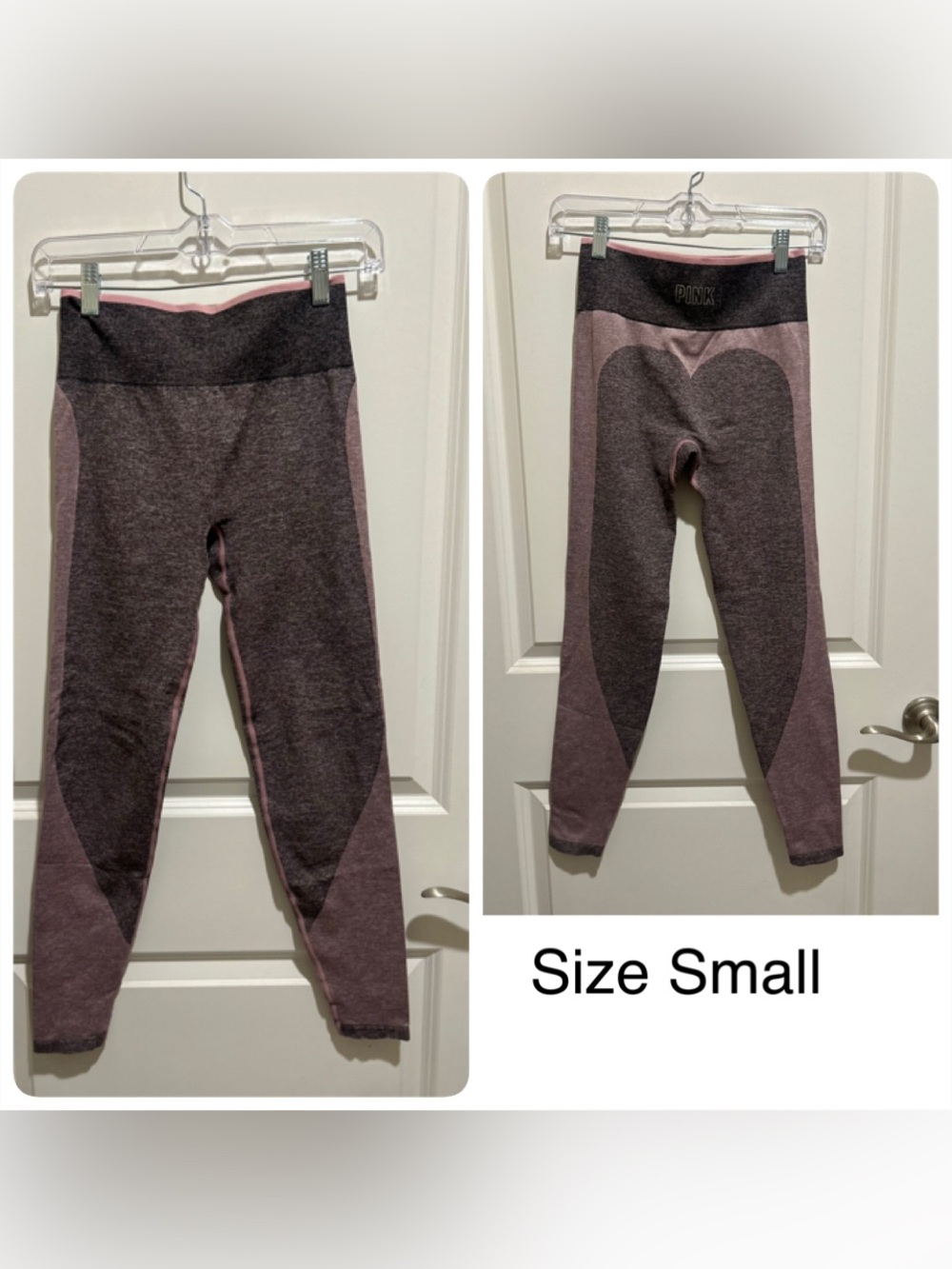 PINK Victoria's Secret Mauve & Charcoal Heart-Panel Leggings